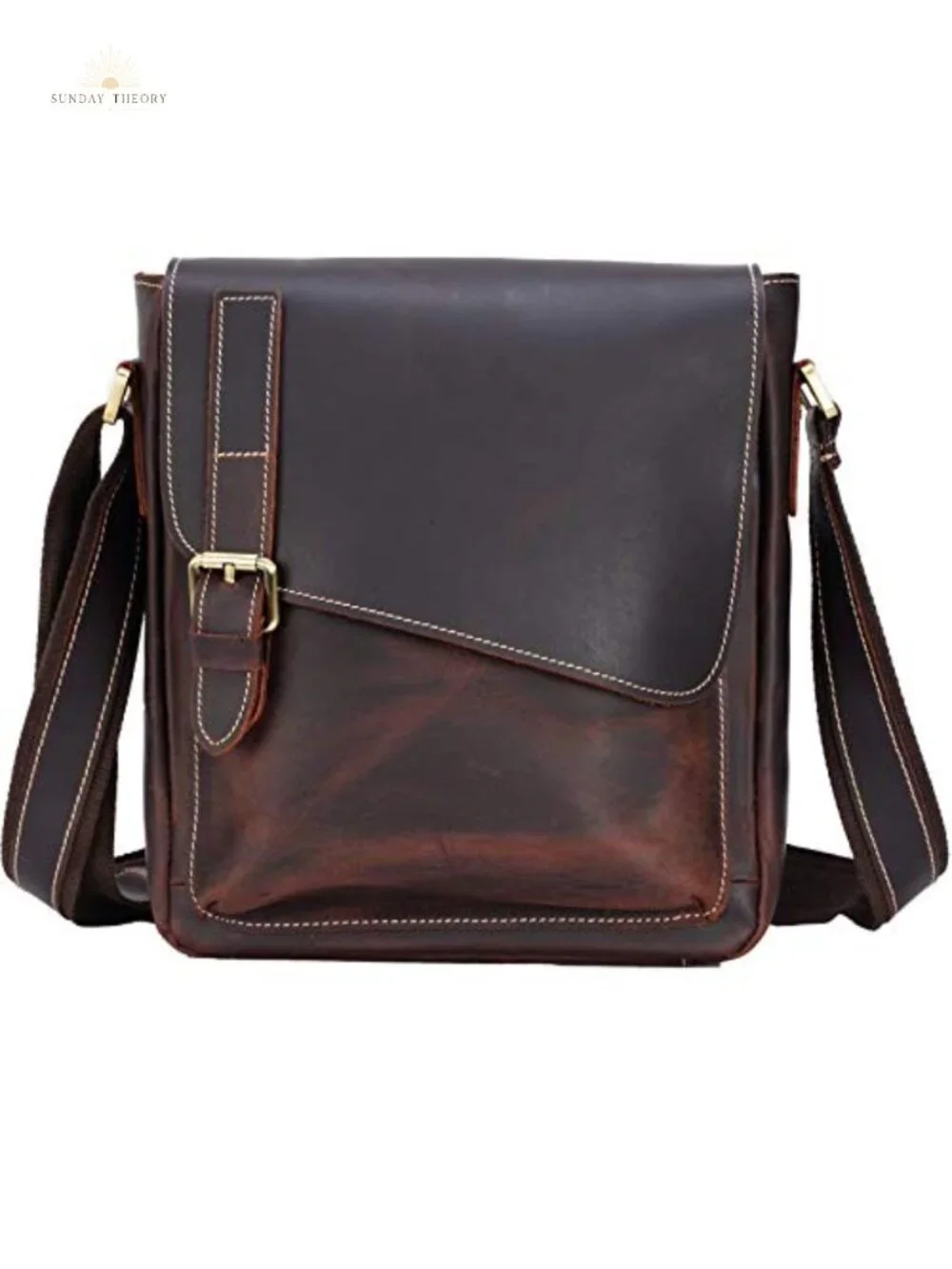 Vintage Full Grain Leather Messenger Bag Crossbody for Men Women with Tablet